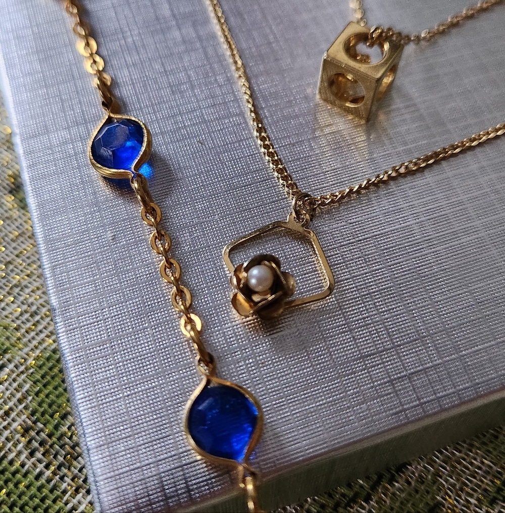 2 Necklace and Bracelet Lot with Blue Accents